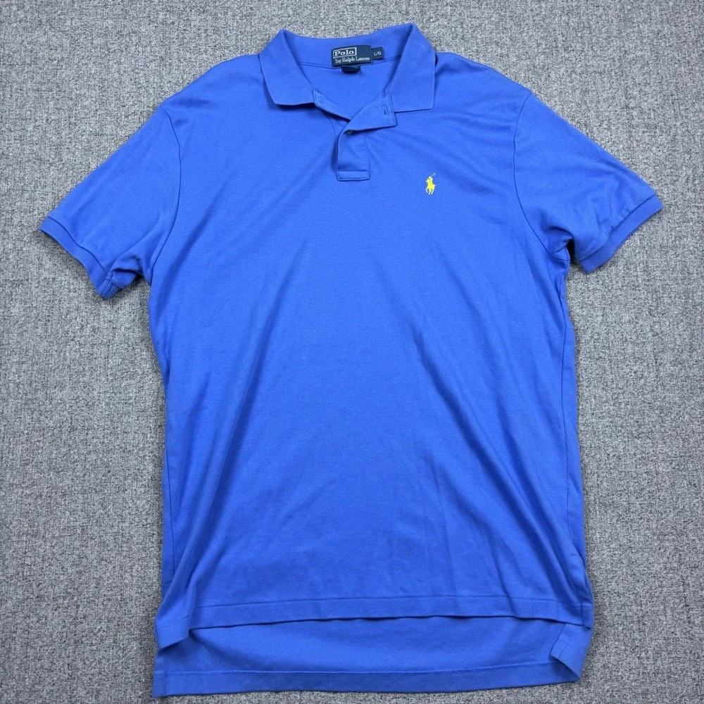 Polo Ralph Lauren Polo Shirt Mens L Blue Short Sleeve Yellow Pony Classic Fit